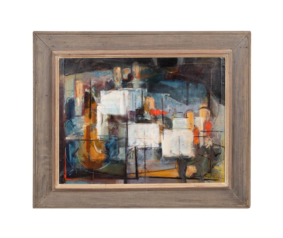 LOUIS DI VALENTIN 'ORCHESTRA PIT' OIL ON CANVAS: Louis Di Valentin (American, b. 1908 ). 'Orchestra Pit' - 20th century, oil on canvas, signed 'Di Valentin' to LR, 'Milch Galleries American Art, N.Y., N.Y. , C 3407' label verso. Framed. Provenance: 