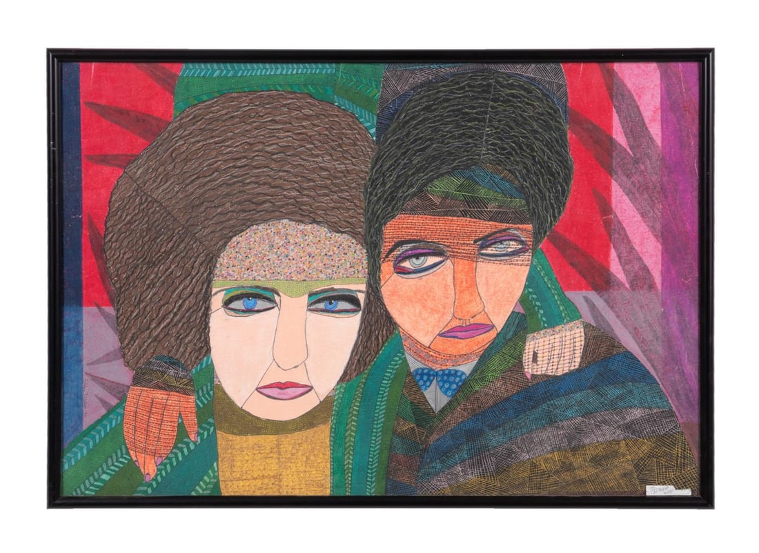 ROBBIE TILLOTSON 'MATES MASKS' FIGURAL MM/P 1981: Robbie Tillotson (American / North Carolina 1949-1987). 'Mate Masks'- 1981, acrylic and mixed media on paper, signed and dated to LL. Framed. Provenance: From the Private Collection of Bruce Anderson,