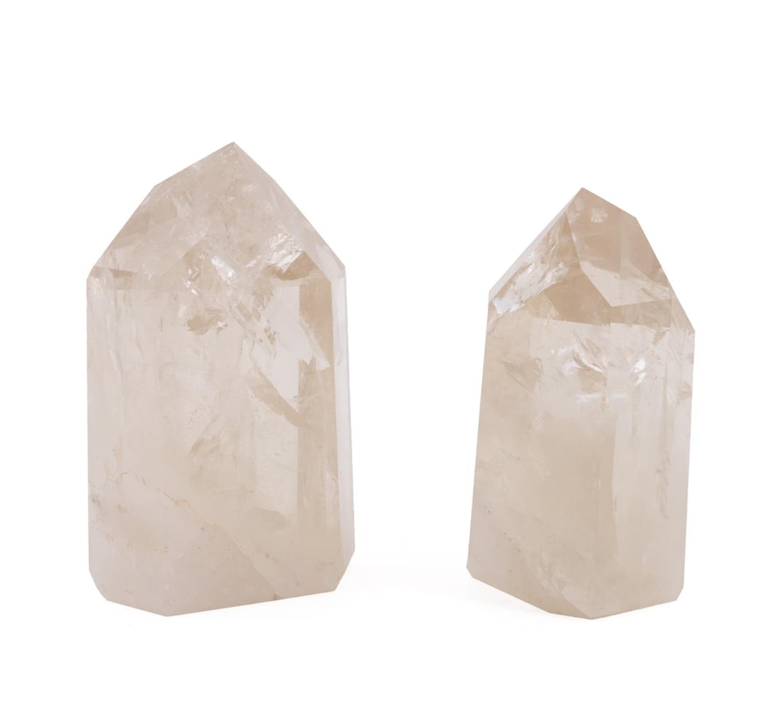 TWO LARGE QUARTZ CRYSTAL SPECIMENS POLISHED BASES (1 of 6)
