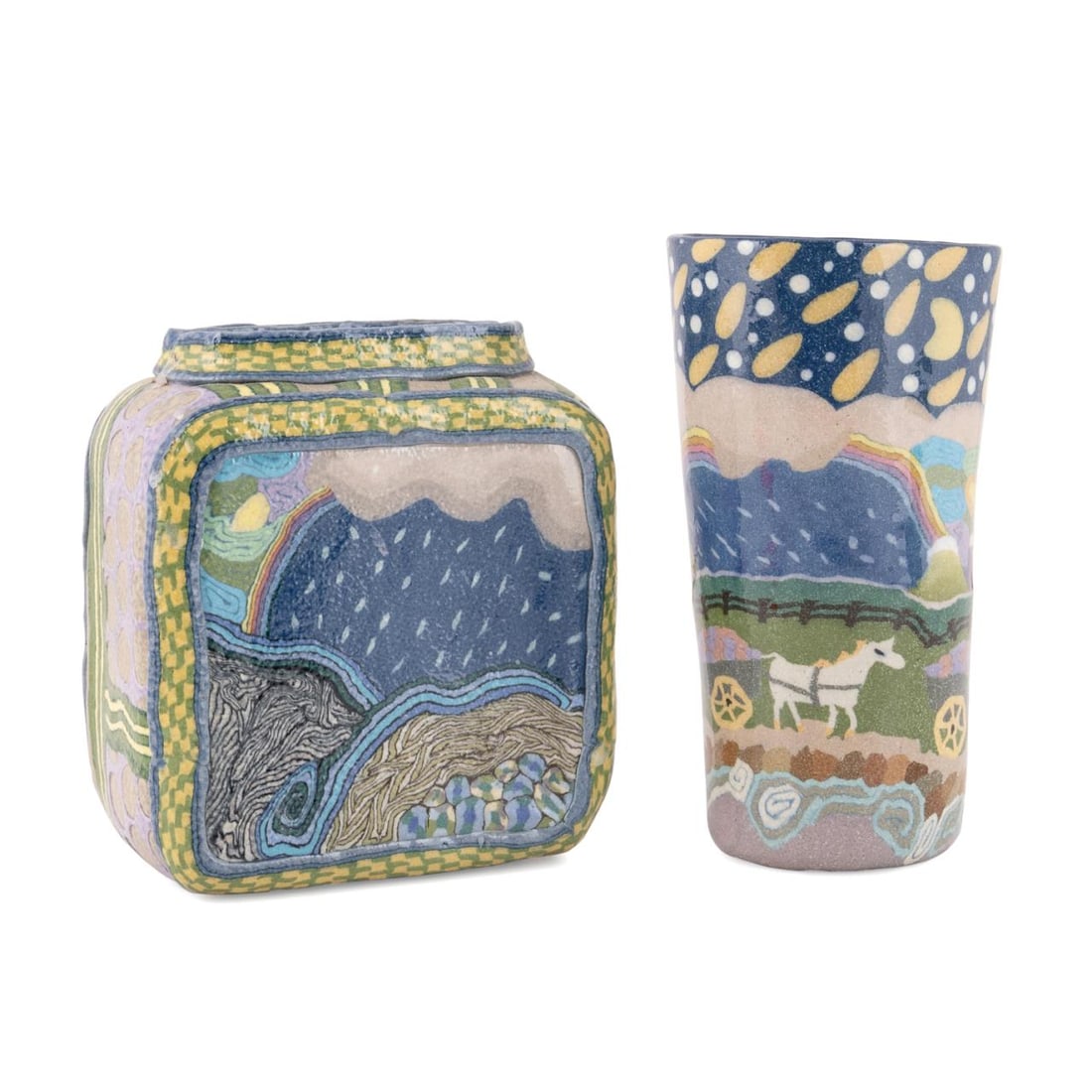 TWO JANE PEISER MILLEFIORI ART POTTERY VESSELS (1 of 8)