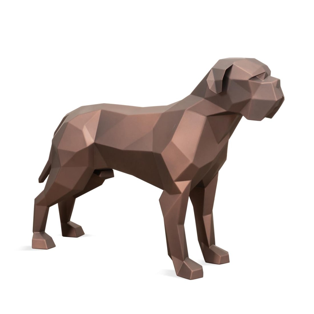 ANDREW KAZANTSEV, CUBIST BRONZE ROTTWEILER DOG: Andrew aka Andrei or Andrey Kazantsev (Russian, 20th / 21st century). 'Rottweiler', matte bronze powder coated stainless steel sculpture, etched signature. Approximate dimensions: h. 29.25", w. 39.5",