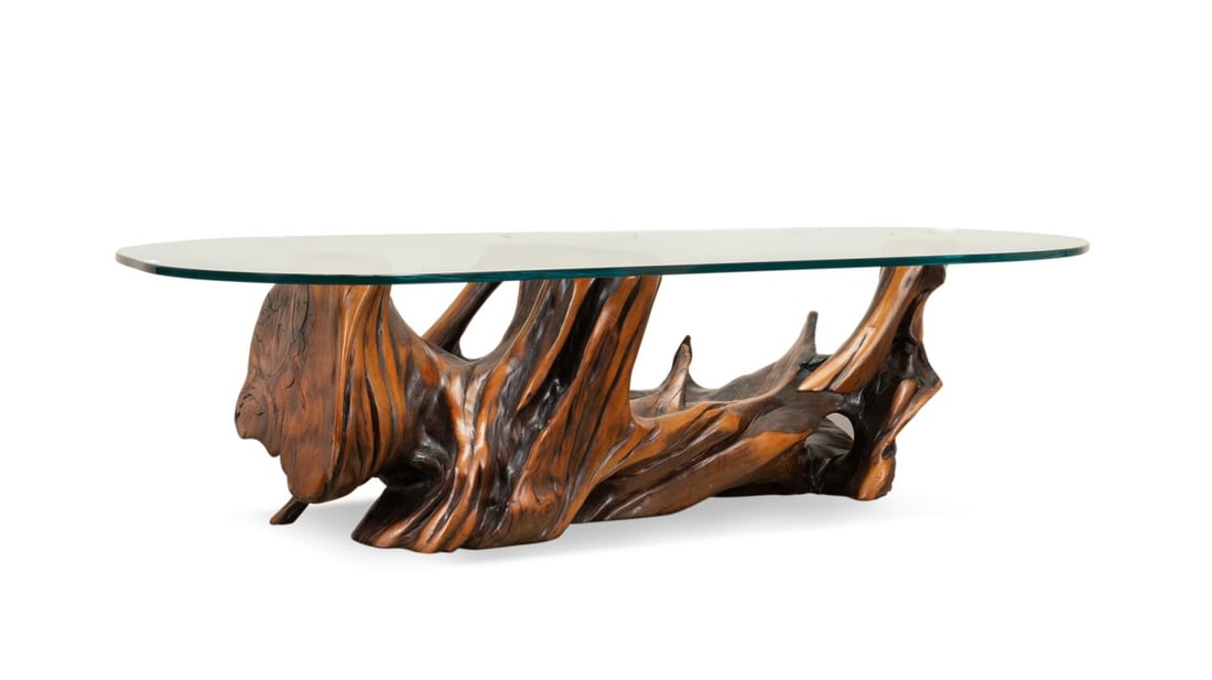 MODERN DRIFTWOOD GLASSTOP COFFEE TABLE (1 of 6)