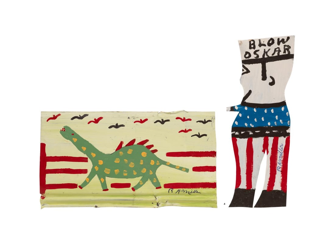 RA MILLER, TWO FOLK ART PAINTED CUT-OUTS (1 of 8)