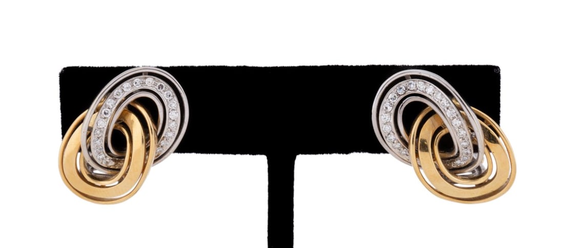 DIAMOND 18K TWO-TONE 'O' LINK EARRINGS (1 of 5)