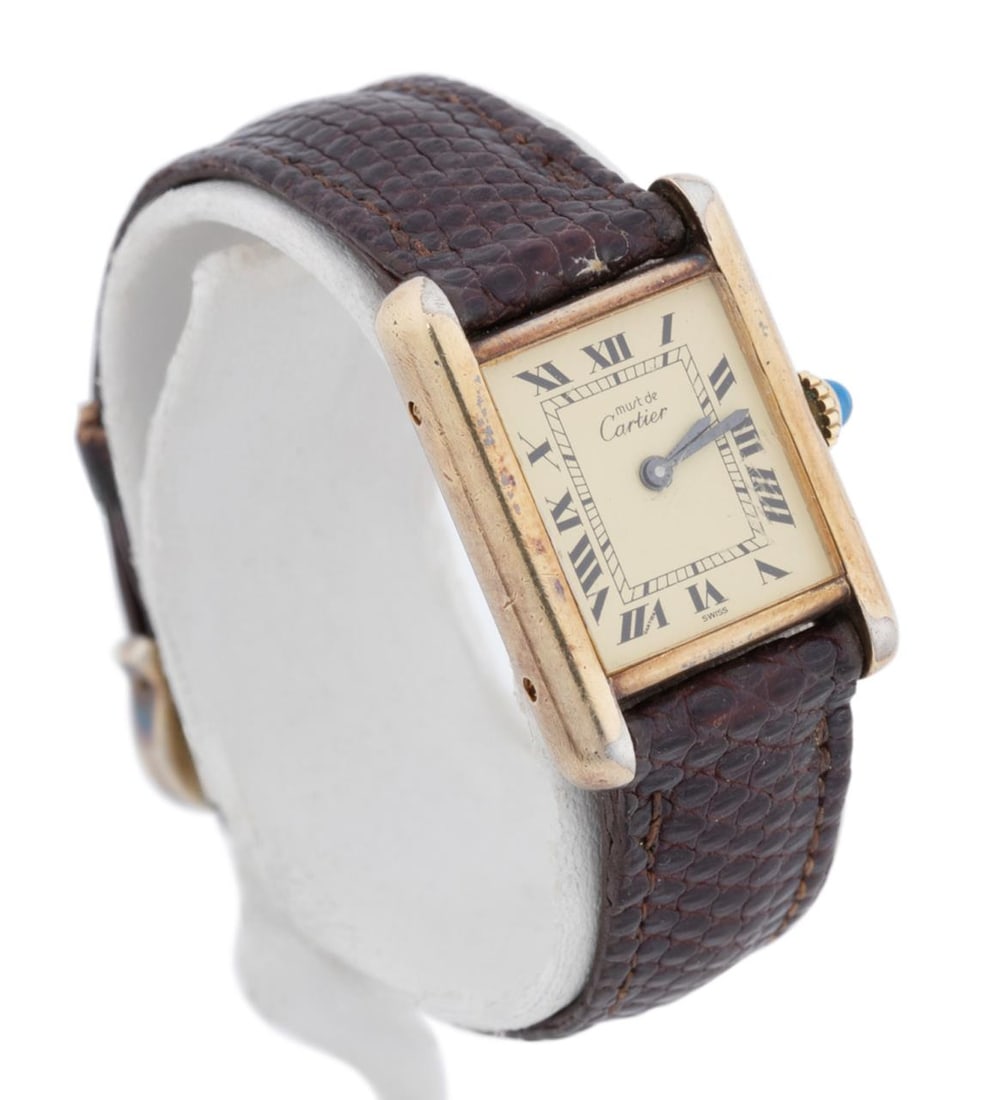CARTIER TANK WATCH STERLING SILVER GOLD PLATED (1 of 8)