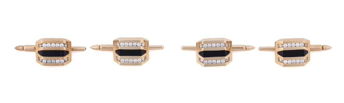 KURT WAYNE FOUR ONYX AND DIAMOND SHIRT STUDS (1 of 6)