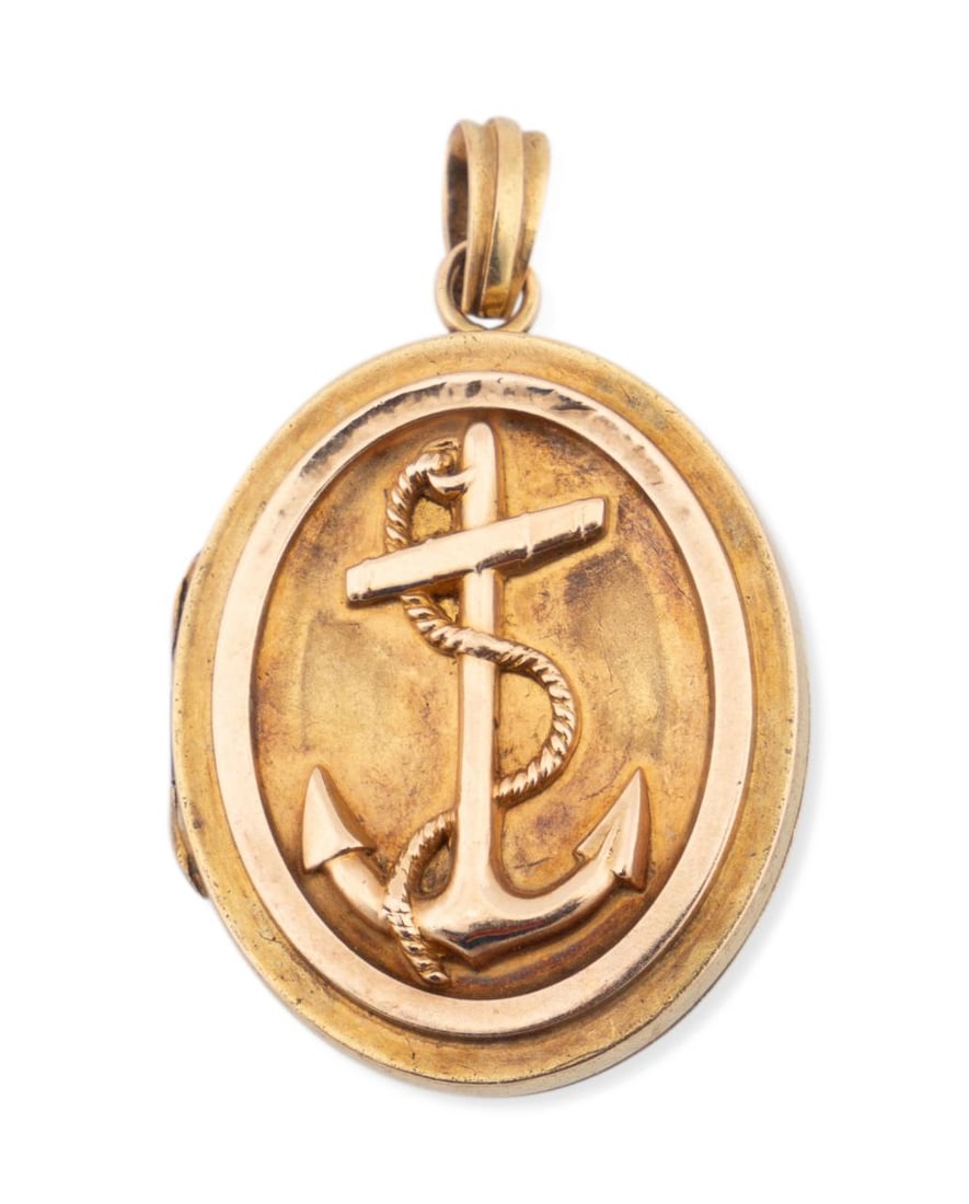 18K GOLD NAUTICAL THEME LOCKET WITH ANCHOR & ROPE (1 of 4)