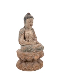 CHINESE CARVED WOOD SEATED BODHISATTVA