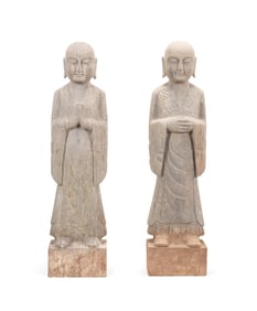 PAIR, CHINESE STONE LOHAN GARDEN FIGURES