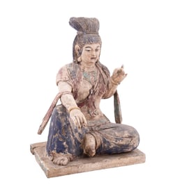 CHINESE LARGE POLYCHROME FIGURE OF GUANYIN