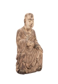 CHINESE CARVED WOOD SEATED BUDAI