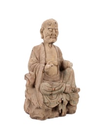 CHINESE CARVED WOOD SEATED MAHAKASYAPA
