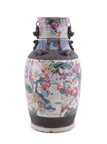 CHINESE CRACKLE-GLAZED POLYCHROME VASE