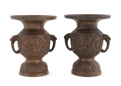 PAIR, CHINESE ARCHAIC STYLE BRONZE FLARE VASES