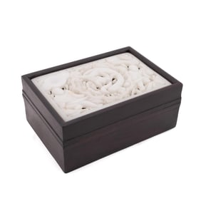 CHINESE WOODEN BOX WITH STONE INSET