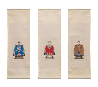 THREE CHINESE ANCESTRAL PORTRAIT HANGING SCROLLS