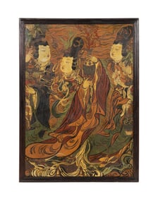 CHINESE PAINTING OF THREE BEAUTIES ON PANEL