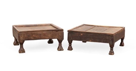 TWO SOUTHEAST ASIAN POLYCHROME LOW STOOLS