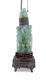 CHINESE GREEN QUARTZ VASE TABLE LAMP