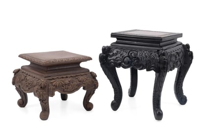 2PCS CHINESE CARVED WOOD SMALL STANDS