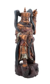 CHINESE FORTUNE GOD GILT CARVED WOOD FIGURE