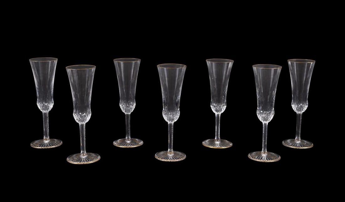 SET OF 7 ST. LOUIS 'APOLLO GOLD' CHAMPAGNE FLUTES (1 of 8)