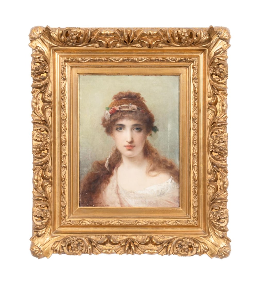 JOSEPH COOMANS PORTRAIT OF A LADY - 1888, O/C: Pierre Oliver Joseph Coomans (Belgian, 1816-1889). Untitled - Portrait of a Lady - 1888, oil on canvas, signed and dated to LL, "Deforge Carpentier" stamp to verso. Framed. Provenance: Private Collect
