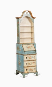 ANTIQUE ITALIAN BLUE FOLIATE BOOKCASE SECRETARY