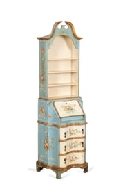 ANTIQUE ITALIAN BLUE FOLIATE BOOKCASE SECRETARY