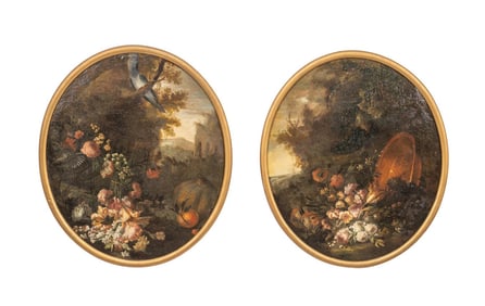 PAIR, 19TH C. ITALIAN OVAL FLORAL STILL LIFES
