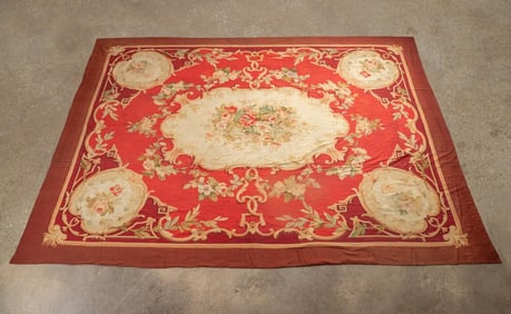 ANTIQUE HAND WOVEN FRENCH AUBUSSON RUG