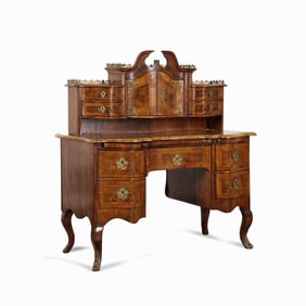19TH C. ITALIAN BURLWOOD WRITING DESK AND HUTCH