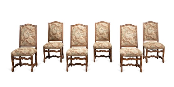 SET OF SIX CUSTOM LOUIS XIV STYLE OAK SIDE CHAIRS