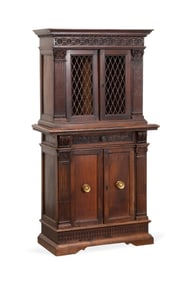 19TH C. ITALIAN RENAISSANC WALNUT BOOKCASE CABINET