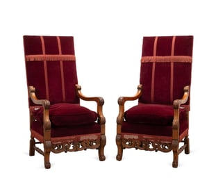 PAIR OF LOUIS XIV STYLE WALNUT FAUTEUILS