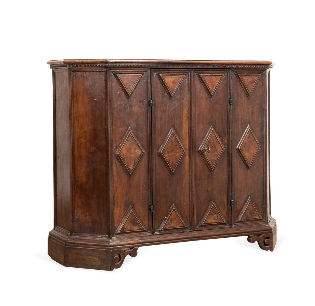 BAROQUE STYLE DIAMOND MOTIF WALNUT CABINET (1 of 8)