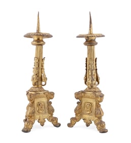 PAIR, 19TH C. RENAISSANCE STYLE ALTAR CANDLESTICKS
