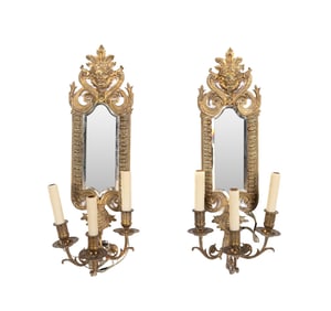 PAIR OF RENAISSANCE STYLE MIRRORED BRONZE SCONCES