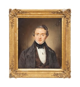 19TH C. FRIEDRICH STOFFLER, MAN IN GRAY SUIT O/B