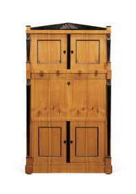 19TH C. BIEDERMEIER BIRCH AND EBONIZED SECRETARY