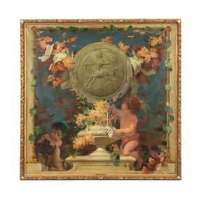 19TH C. "NOVEMBER" TAPESTRY CARTOON WITH PUTTI O/C