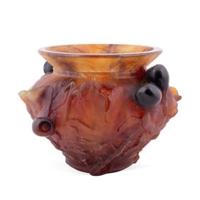 DAUM PATE-DE-VERRE 'LES FIGUES' AMBER VASE