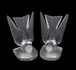 PAIR OF LALIQUE 'HIRONDELLE' CRYSTAL BOOKENDS