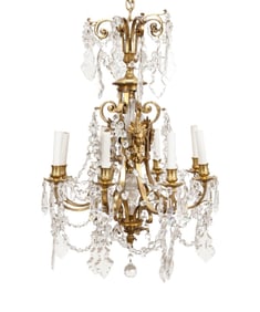 REGENCE STYLE 8-LIGHT BRONZE & CRYSTAL CHANDELIER