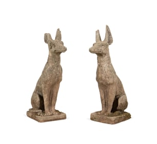 PAIR, OUTDOOR GARDEN CAST STONE EGYPTIAN DOGS