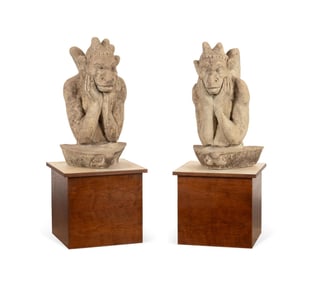 PAIR, FRENCH ARCHITECTURAL CAST STONE GARGOYLES