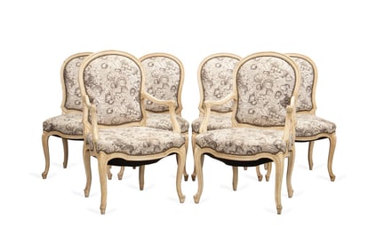 SET OF SIX DISTRESSED LOUIS XV STYLE DINING CHAIRS
