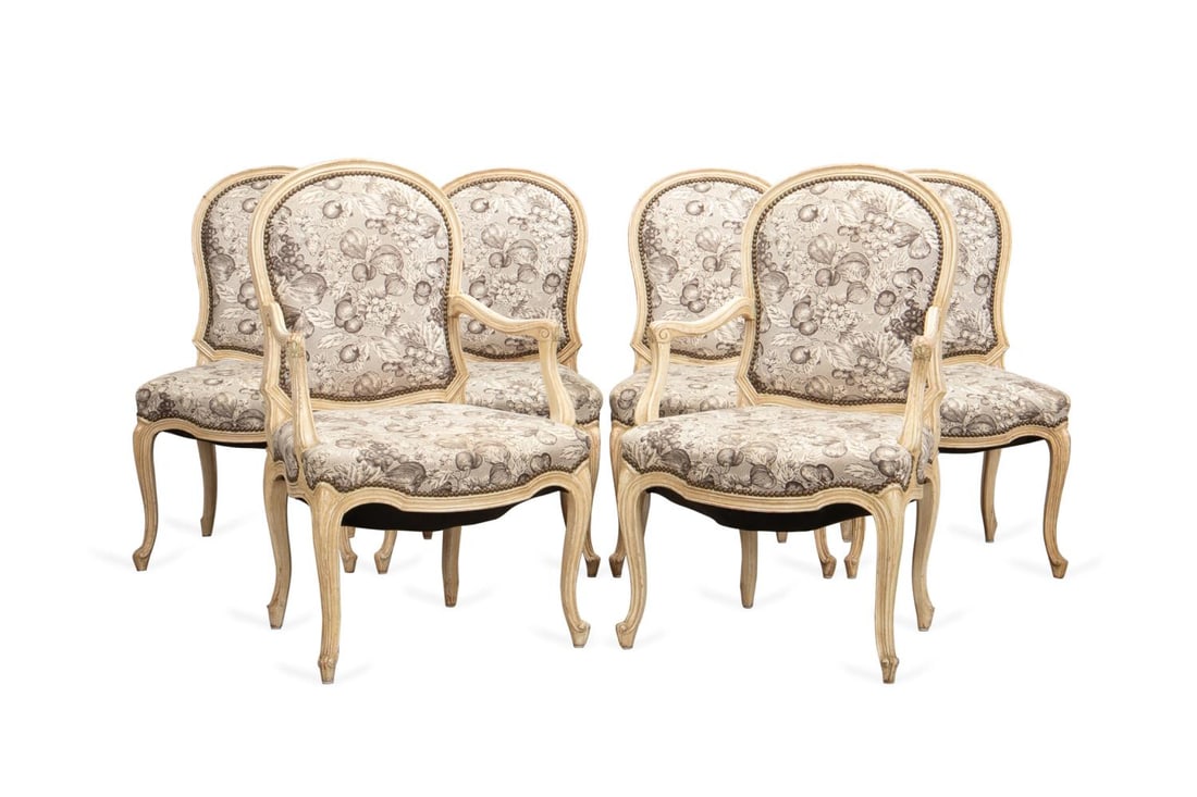 SET OF SIX DISTRESSED LOUIS XV STYLE DINING CHAIRS (1 of 4)