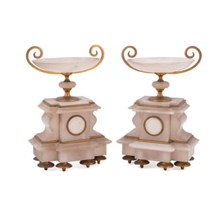 PAIR OF ALABASTER GARNITURE TAZZAS
