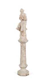 ITALIAN YOUNG LADY ALABASTER SCULPTURE W/ PEDESTAL
